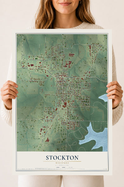 Map of Stockton, Missouri, 18 x 24 inch unframed archival matte print