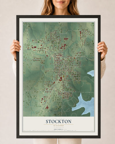 Map of Stockton, Missouri, 24 x 36 inch print in a black wood frame