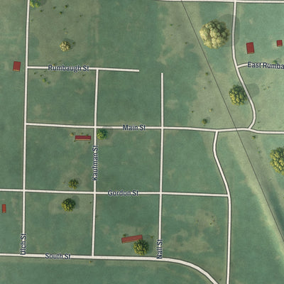 Close-up of the map of Stotesbury, Missouri print showing street and building detail