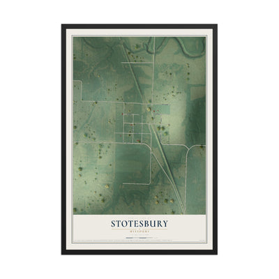 Map of Stotesbury, Missouri, 12 x 18 inch print in a black wood frame