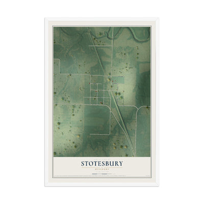 Map of Stotesbury, Missouri, 12 x 18 inch print in a white wood frame