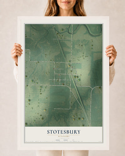 Map of Stotesbury, Missouri, 24 x 36 inch print in a white wood frame