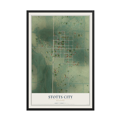 Map of Stotts City, Missouri, 12 x 18 inch print in a black wood frame