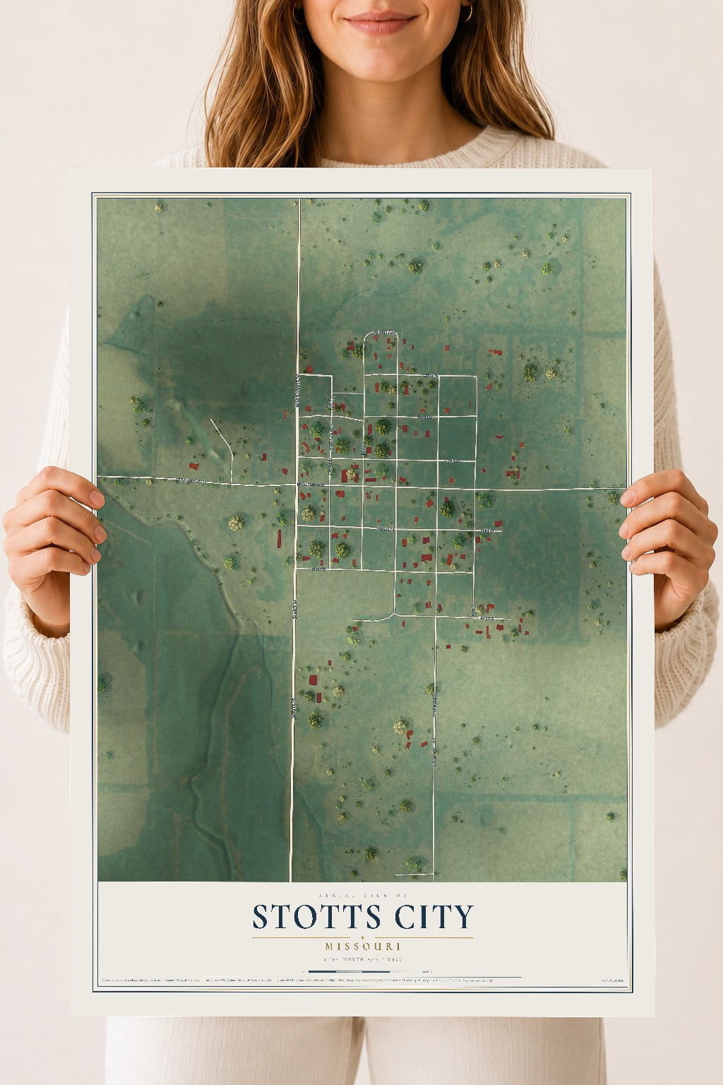 Map of Stotts City, Missouri, 18 x 24 inch unframed archival matte print