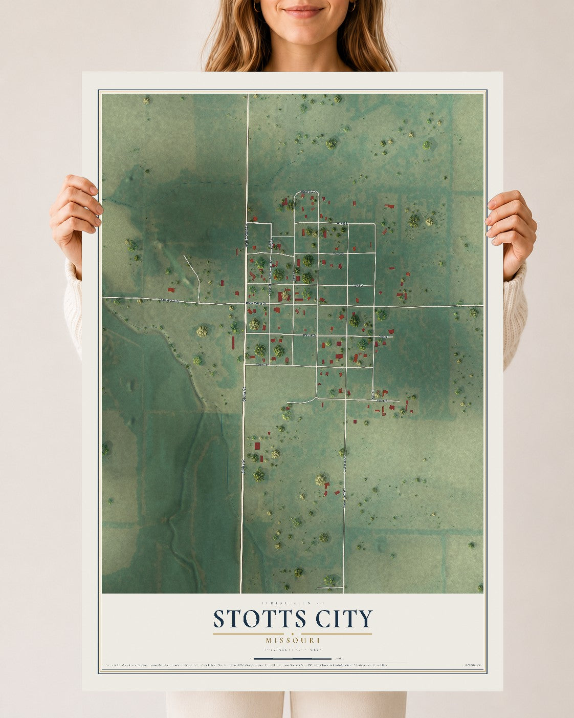 Map of Stotts City, Missouri, 24 x 36 inch unframed archival matte print