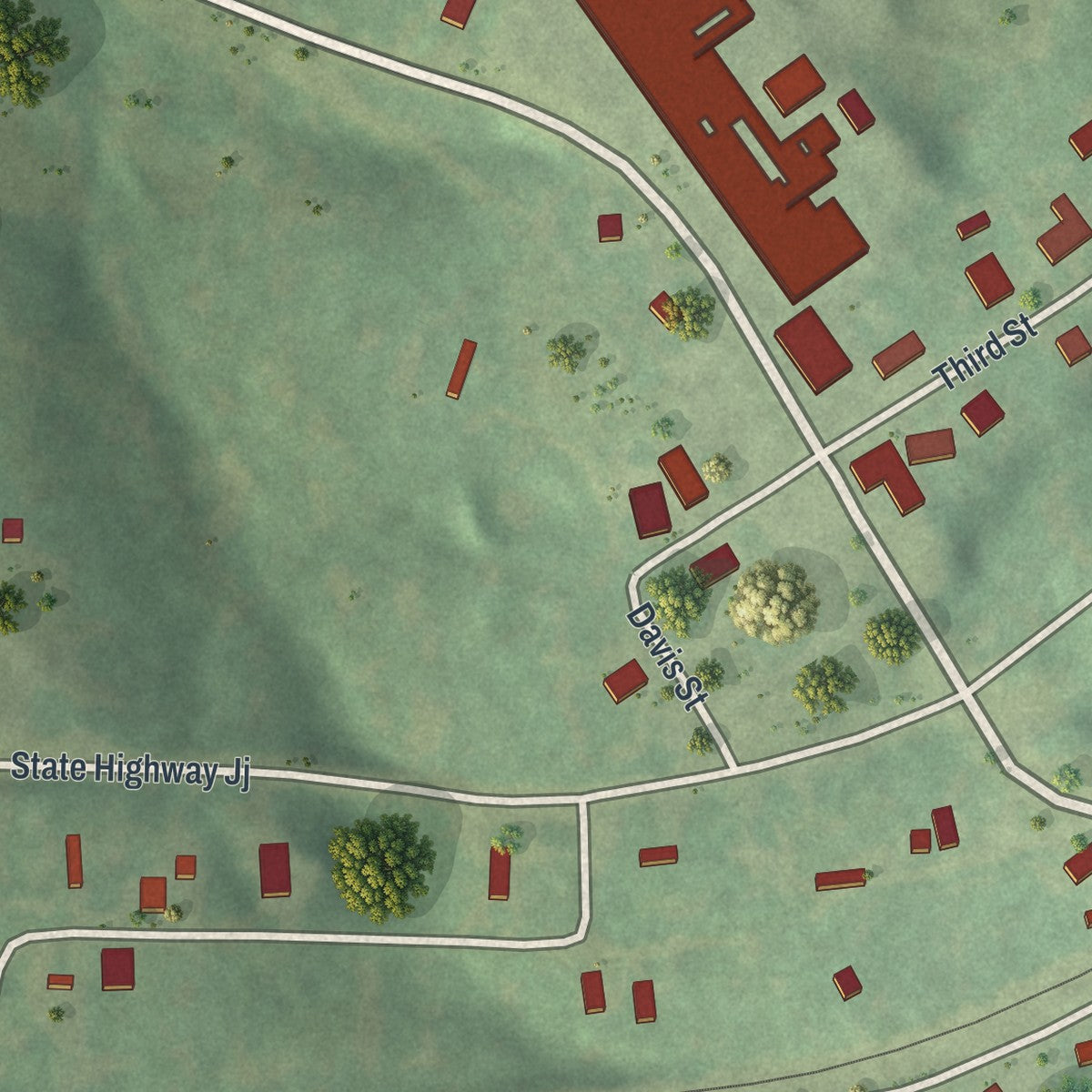 Close-up of the map of Stoutland, Missouri print showing street and building detail