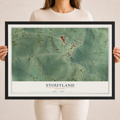 Map of Stoutland, Missouri, 18 x 24 inch print in a black wood frame