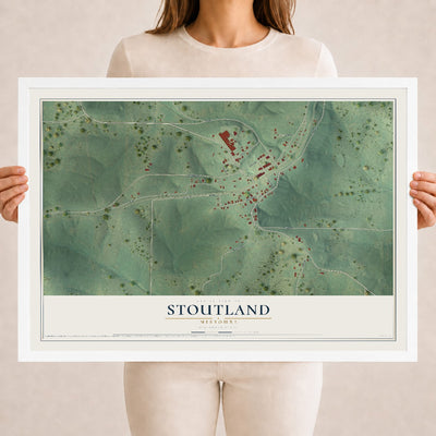 Map of Stoutland, Missouri, 18 x 24 inch print in a white wood frame