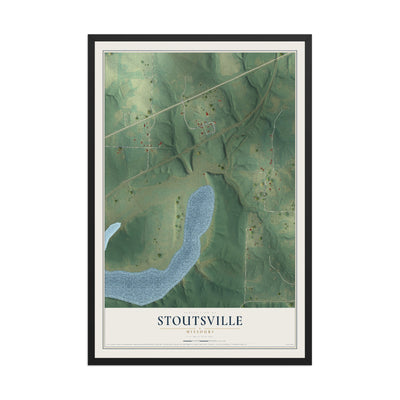 Map of Stoutsville, Missouri, 12 x 18 inch print in a black wood frame