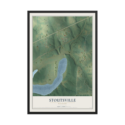 Map of Stoutsville, Missouri, 12 x 18 inch print in a black wood frame