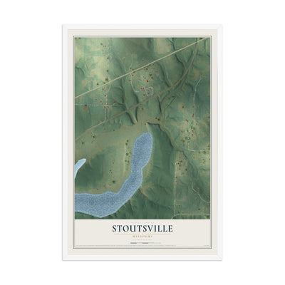 Map of Stoutsville, Missouri, 12 x 18 inch print in a white wood frame