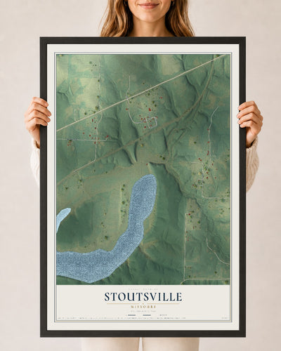 Map of Stoutsville, Missouri, 24 x 36 inch print in a black wood frame
