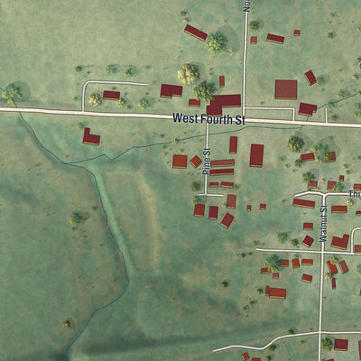 Second close-up of the map of Stover, Missouri print showing more streets and buildings