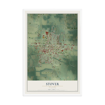 Map of Stover, Missouri, 12 x 18 inch print in a white wood frame