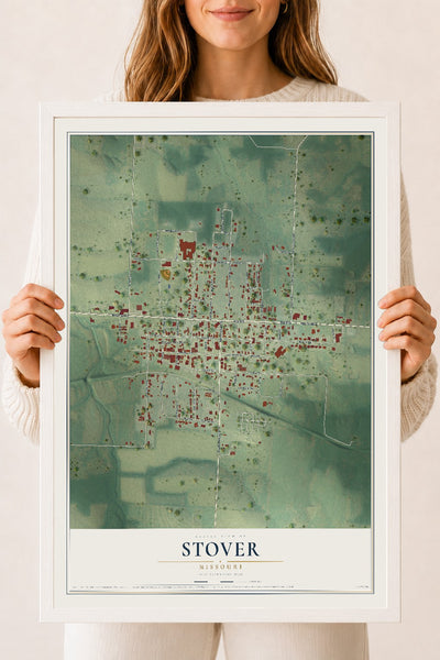 Map of Stover, Missouri, 18 x 24 inch print in a white wood frame