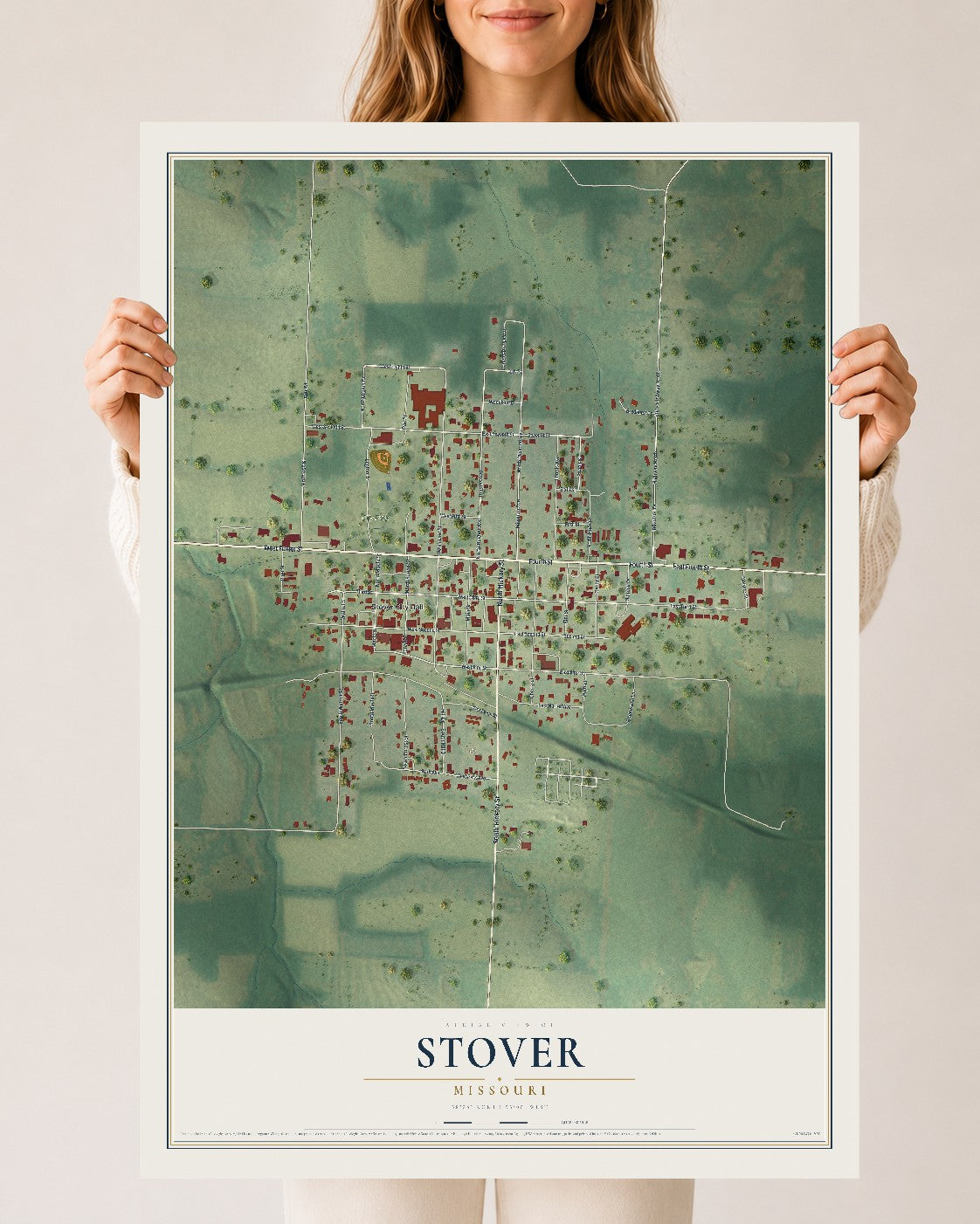 Map of Stover, Missouri, 24 x 36 inch unframed archival matte print