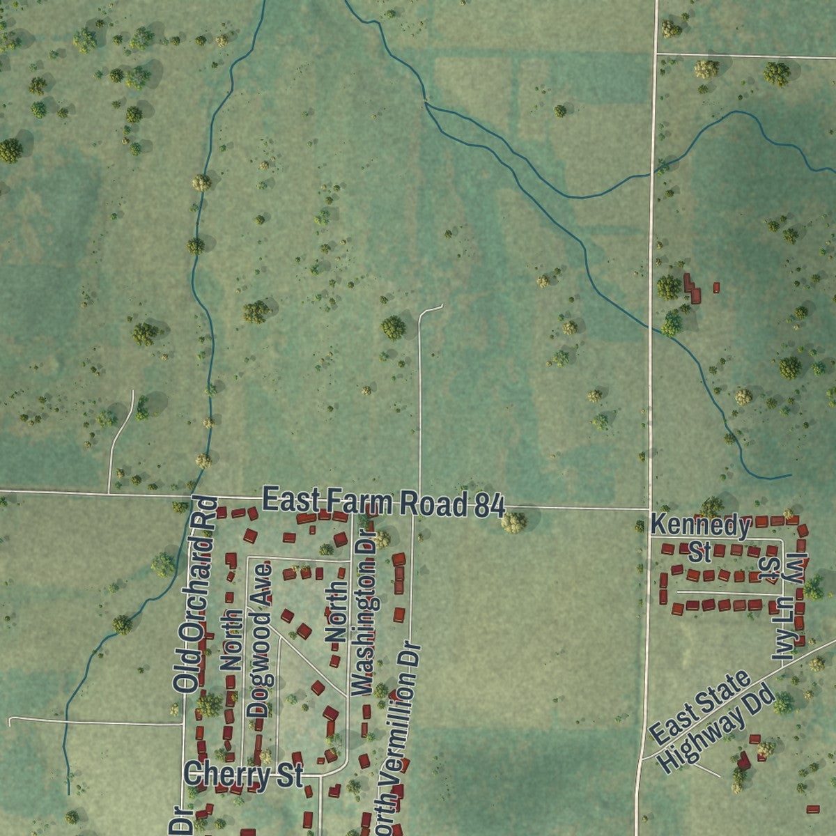 Second close-up of the map of Strafford, Missouri print showing more streets and buildings