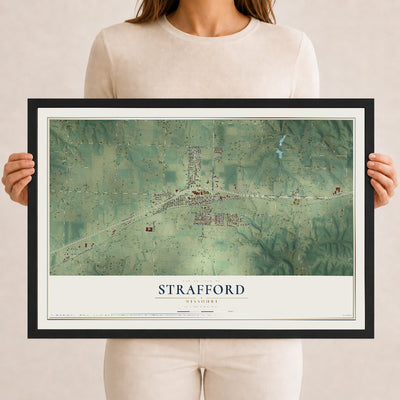 Map of Strafford, Missouri, 12 x 18 inch print in a black wood frame
