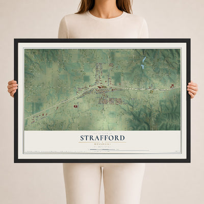 Map of Strafford, Missouri, 24 x 36 inch print in a black wood frame