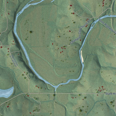 Close-up of the map of Strain, Missouri print showing street and building detail
