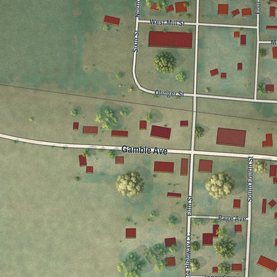 Close-up of the map of Strasburg, Missouri print showing street and building detail