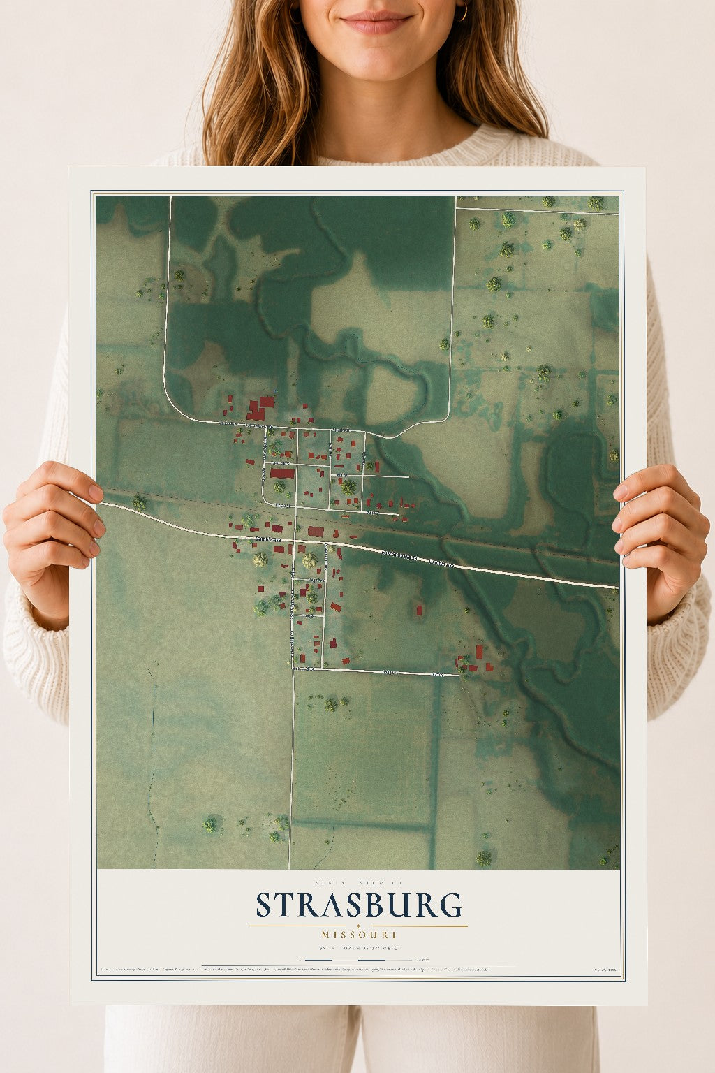 Map of Strasburg, Missouri, 18 x 24 inch unframed archival matte print