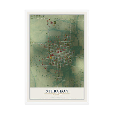 Map of Sturgeon, Missouri, 12 x 18 inch print in a white wood frame