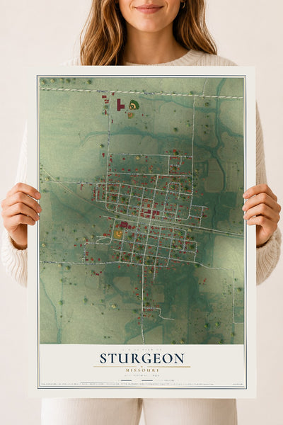 Map of Sturgeon, Missouri, 18 x 24 inch unframed archival matte print