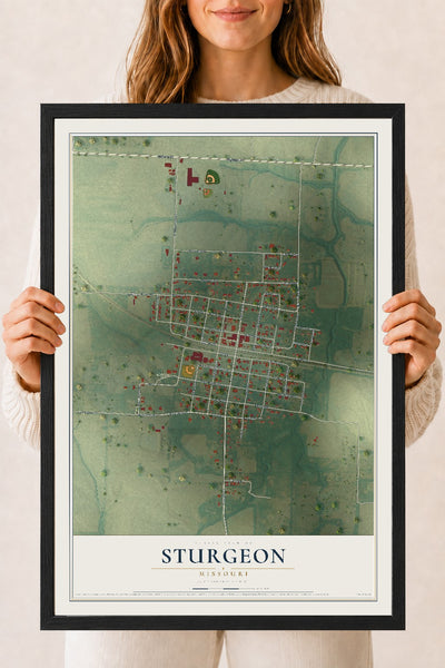 Map of Sturgeon, Missouri, 18 x 24 inch print in a black wood frame