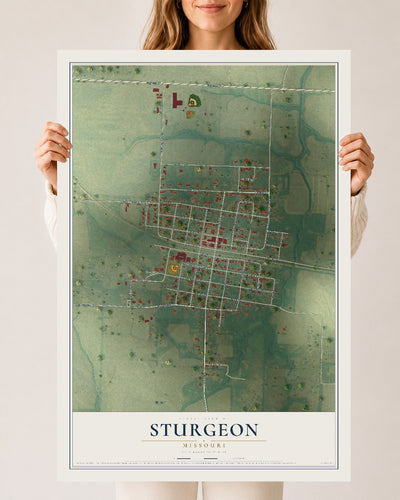 Map of Sturgeon, Missouri, 24 x 36 inch unframed archival matte print