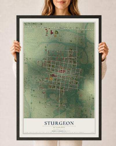 Map of Sturgeon, Missouri, 24 x 36 inch print in a black wood frame