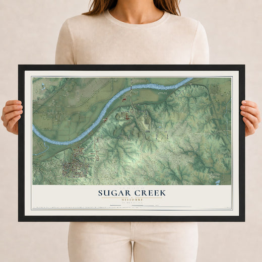 Map of Sugar Creek, Missouri, 12 x 18 inch print in a black wood frame