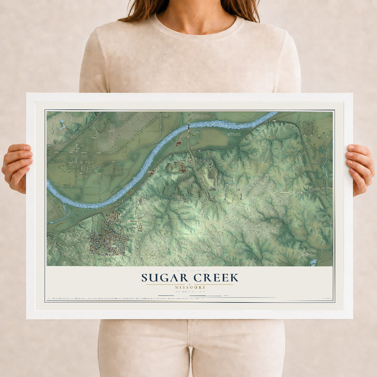Map of Sugar Creek, Missouri, 12 x 18 inch print in a white wood frame
