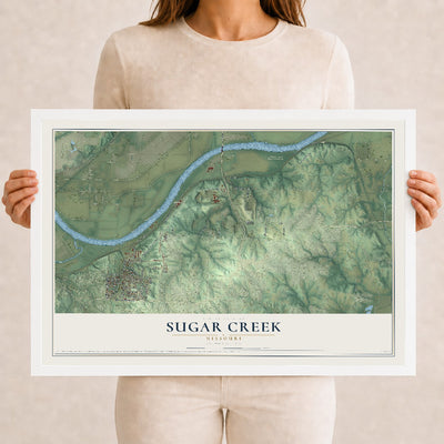 Map of Sugar Creek, Missouri, 12 x 18 inch print in a white wood frame