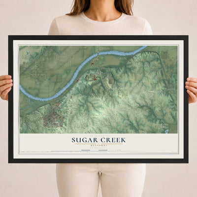Map of Sugar Creek, Missouri, 18 x 24 inch print in a black wood frame