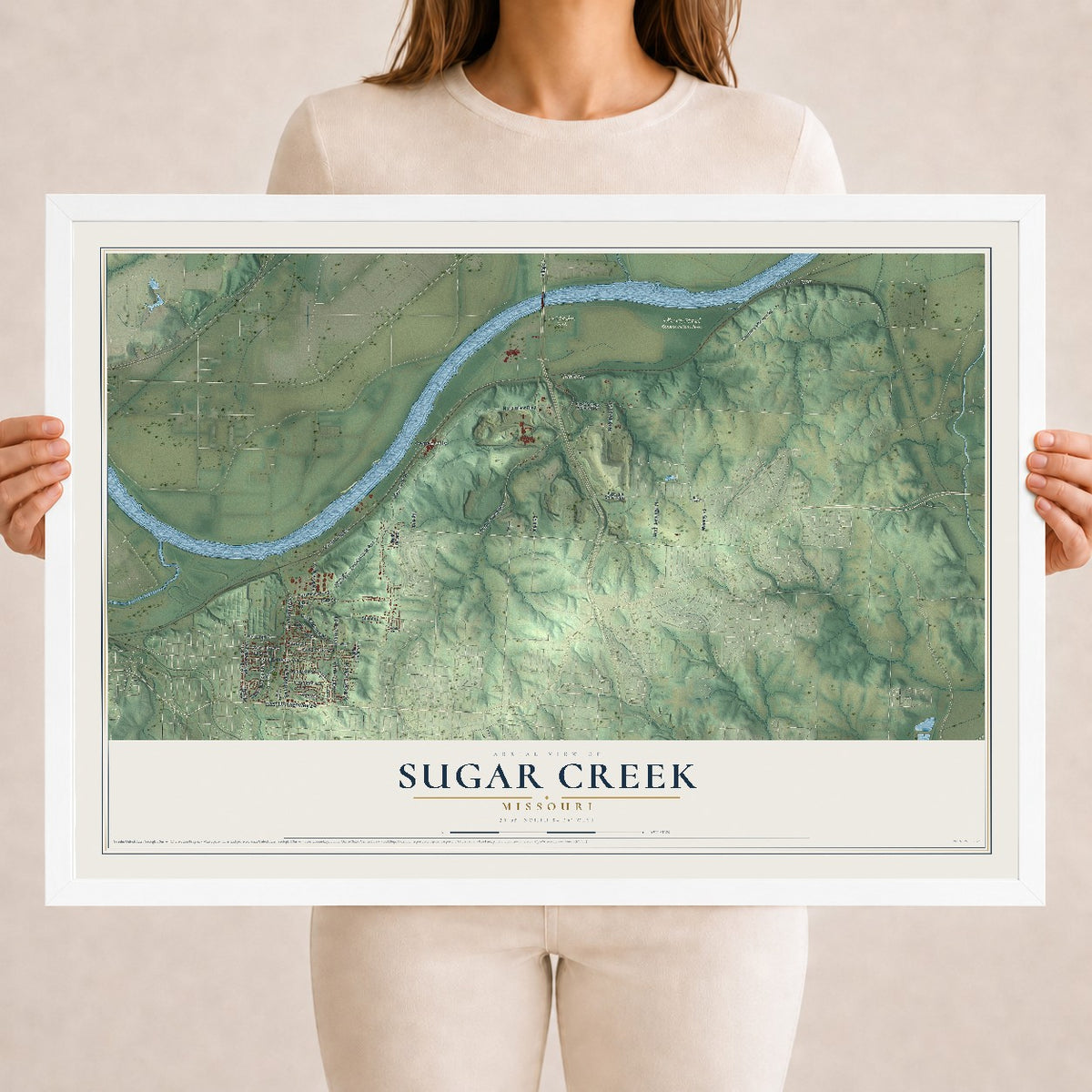 Map of Sugar Creek, Missouri, 18 x 24 inch print in a white wood frame