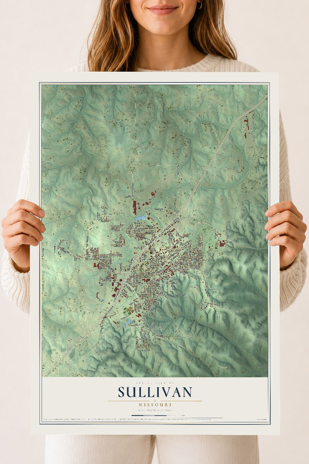 Map of Sullivan, Missouri, 18 x 24 inch unframed archival matte print