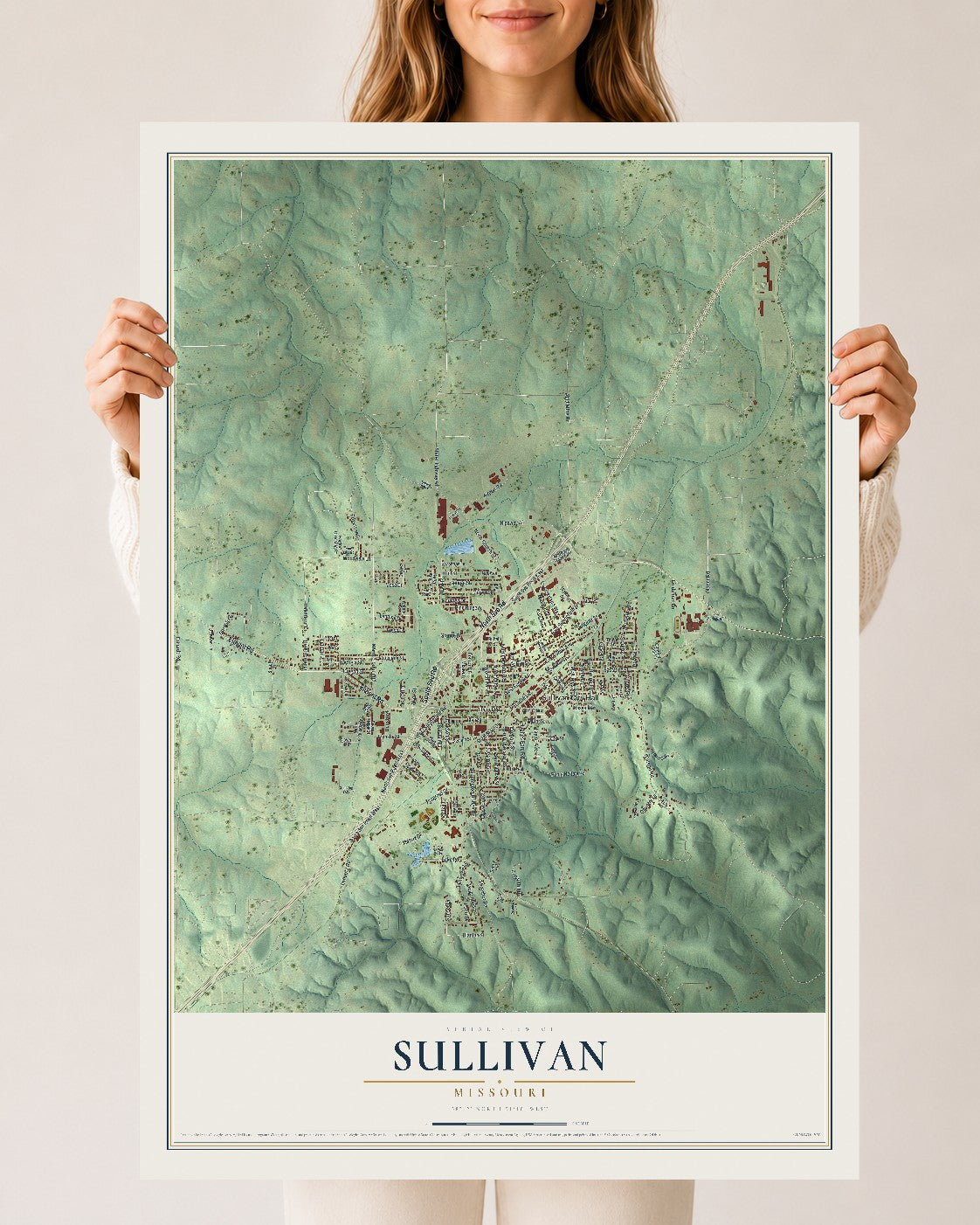Map of Sullivan, Missouri, 24 x 36 inch unframed archival matte print