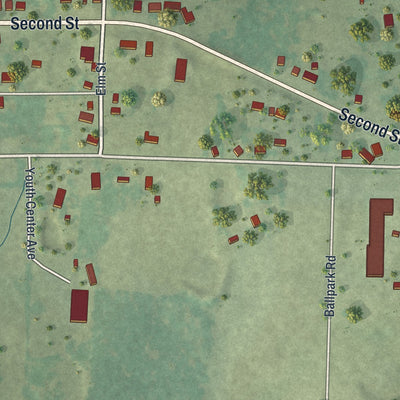 Second close-up of the map of Summersville, Missouri print showing more streets and buildings