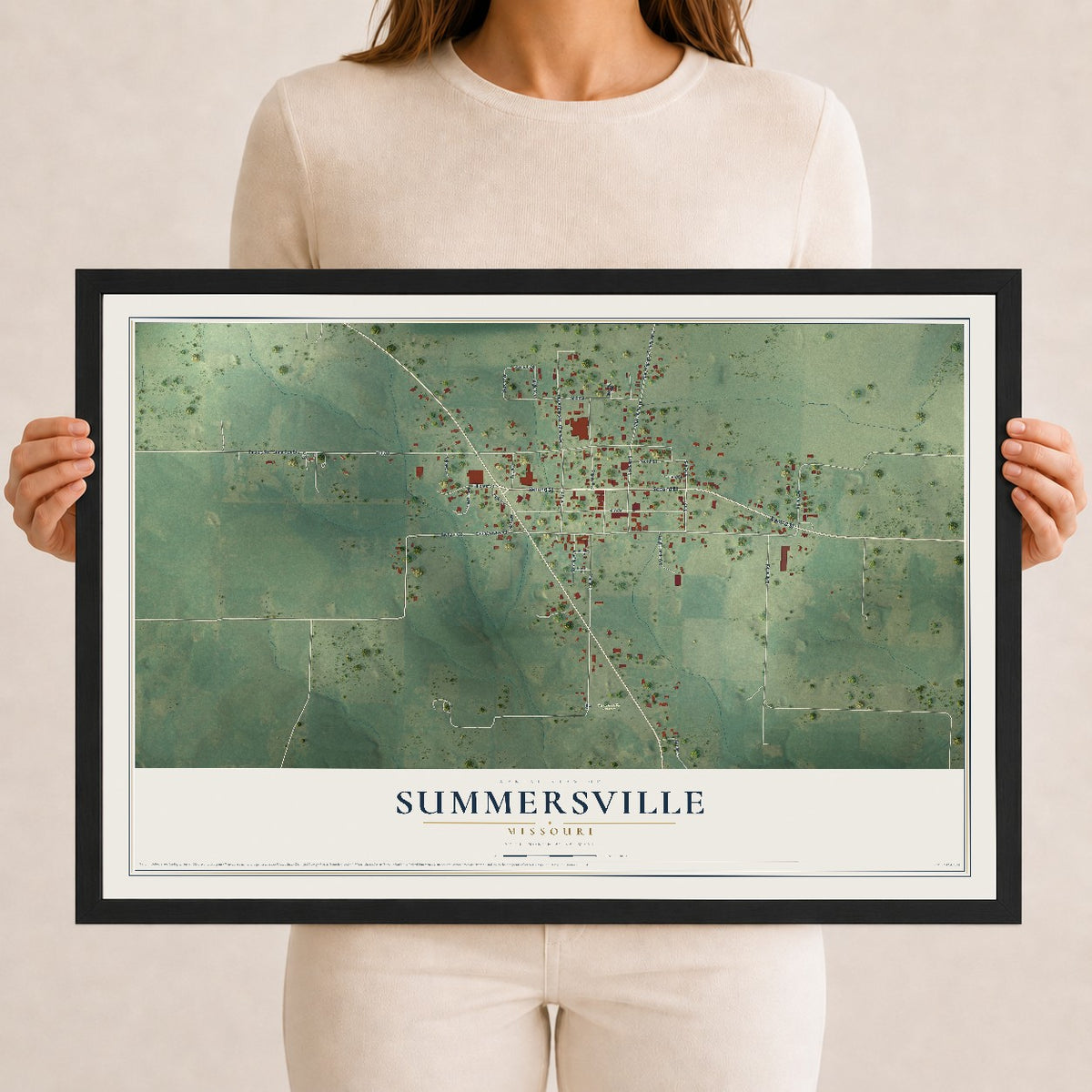 Map of Summersville, Missouri, 12 x 18 inch print in a black wood frame