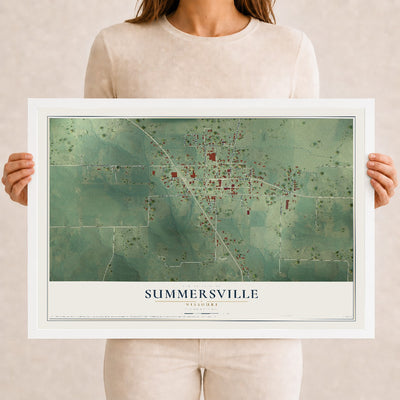 Map of Summersville, Missouri, 12 x 18 inch print in a white wood frame