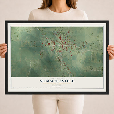 Map of Summersville, Missouri, 18 x 24 inch print in a black wood frame