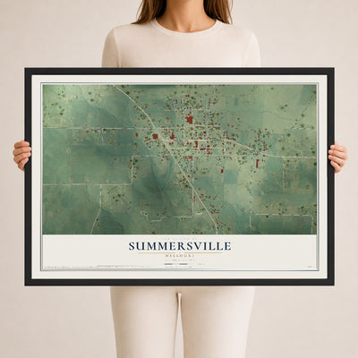 Map of Summersville, Missouri, 24 x 36 inch print in a black wood frame