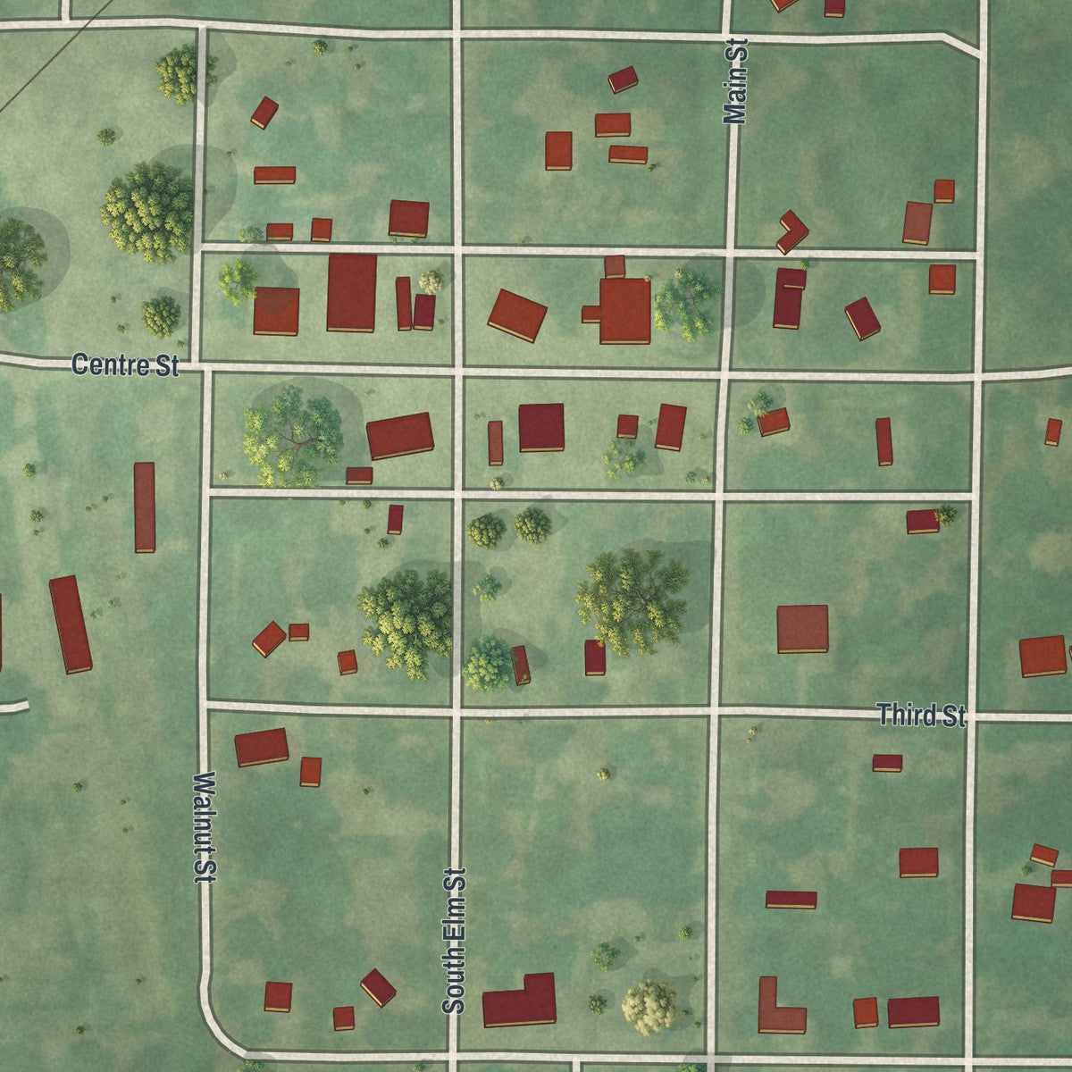 Close-up of the map of Sumner, Missouri print showing street and building detail
