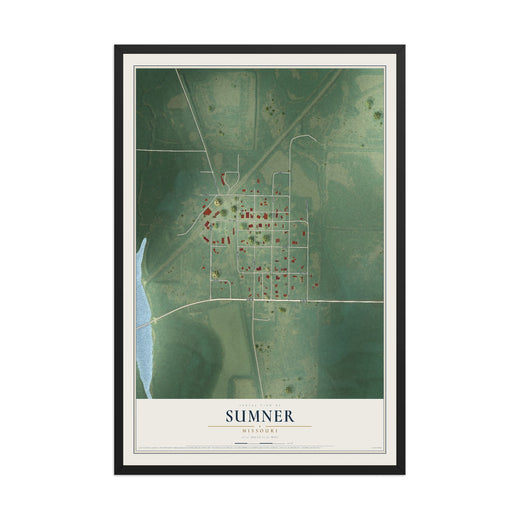 Map of Sumner, Missouri, 12 x 18 inch print in a black wood frame