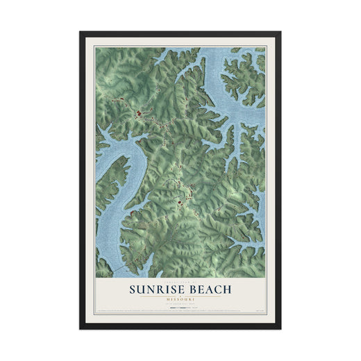 Map of Sunrise Beach, Missouri, 12 x 18 inch print in a black wood frame