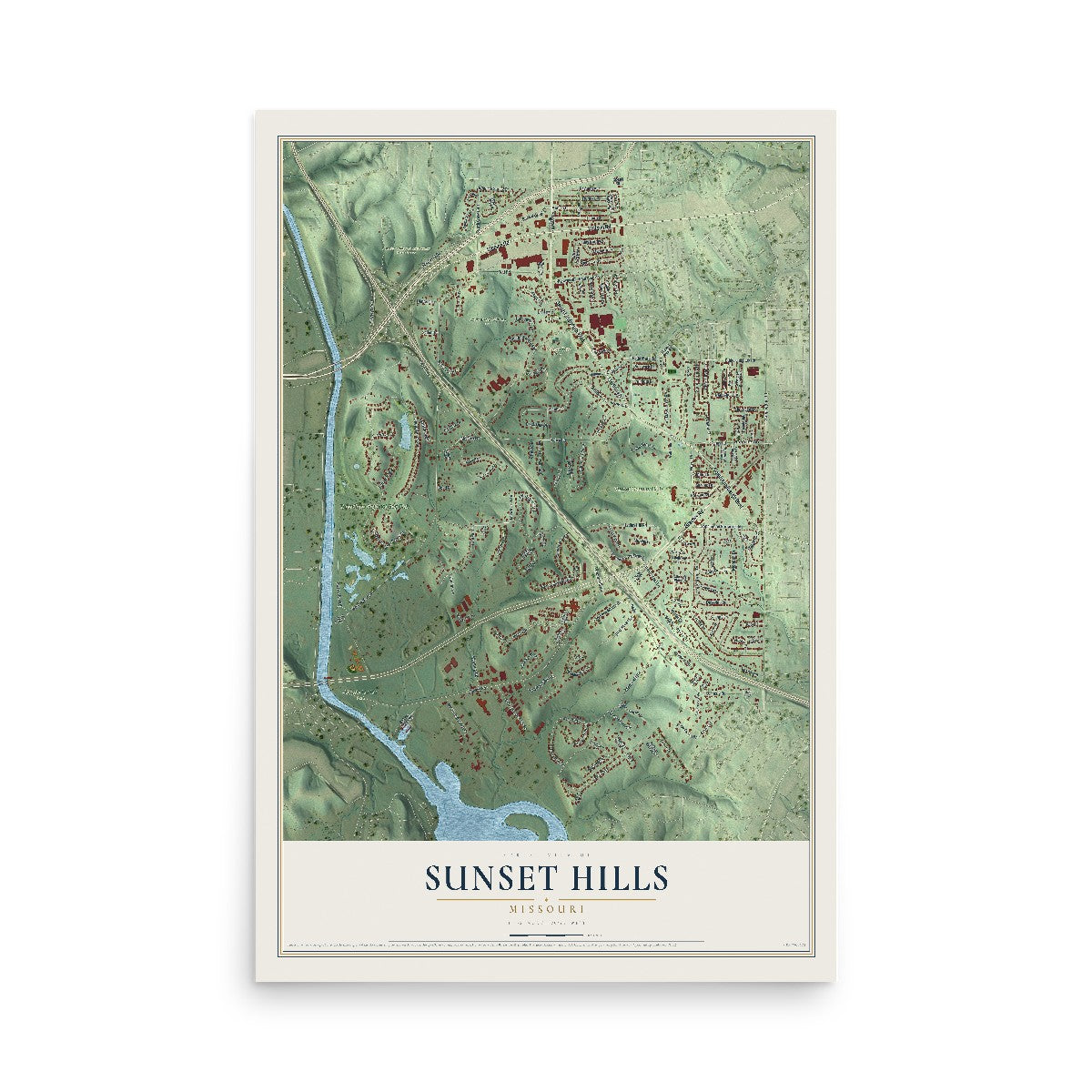 Map of Sunset Hills, Missouri, 12 x 18 inch unframed archival matte print