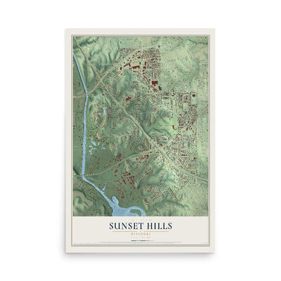 Map of Sunset Hills, Missouri, 12 x 18 inch unframed archival matte print
