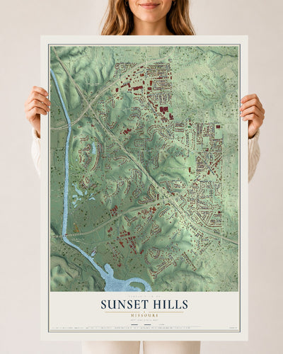 Map of Sunset Hills, Missouri, 24 x 36 inch unframed archival matte print