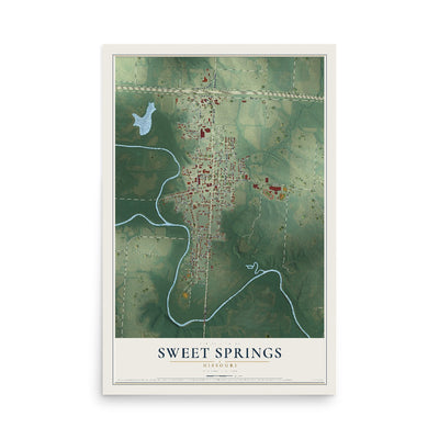 Map of Sweet Springs, Missouri, 12 x 18 inch unframed archival matte print